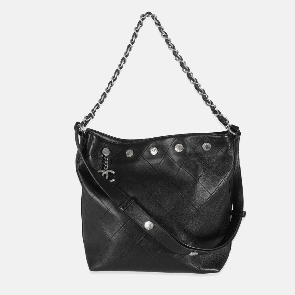 Chanel Black Quilted Calfskin CC Large Button Bucket Bag