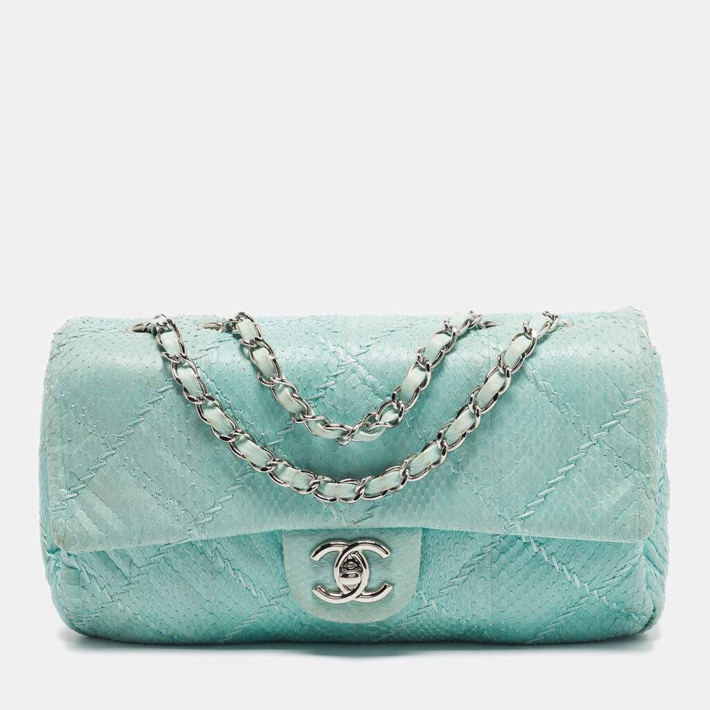 Chanel Aqua Blue Snakeskin Medium Ultra Stitch Classic Single Flap Bag Chanel Aqua Blue Snakeskin Medium Ultra Stitch Classic Single Flap Bag