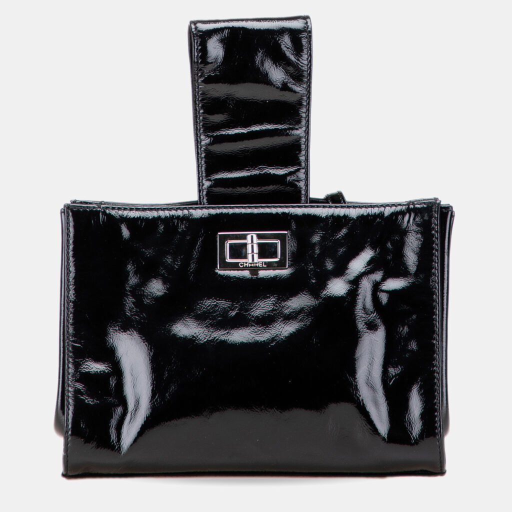 Chanel Black Patent Mademoiselle Lock Convertible Wrist Clutch Chanel Black Patent Mademoiselle Lock Convertible Wrist Clutch