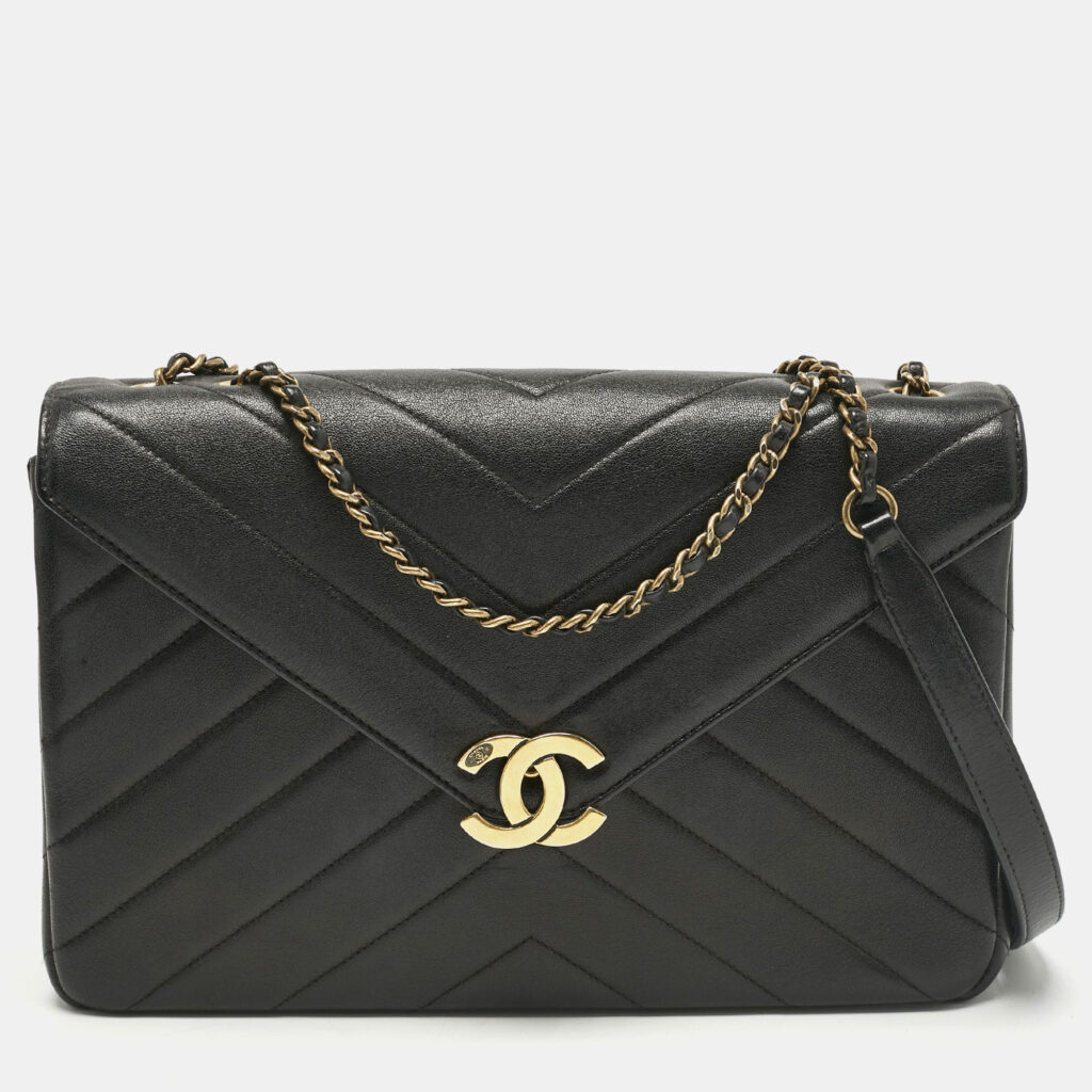 Chanel Black Quilted Leather Coco Envelope Flap Bag