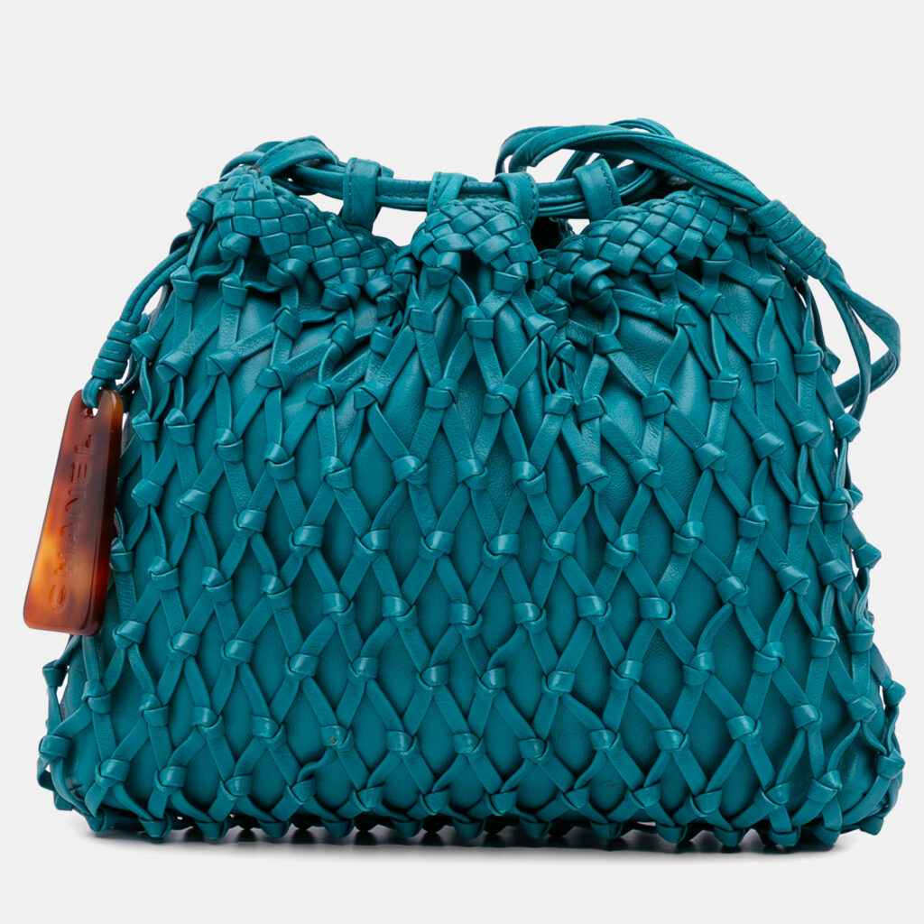 Chanel Blue Woven Lambskin Drawstring Pouch