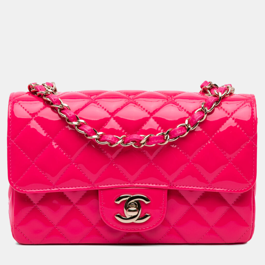 Chanel Pink Mini Rectangular Classic Patent Single Flap Bag
