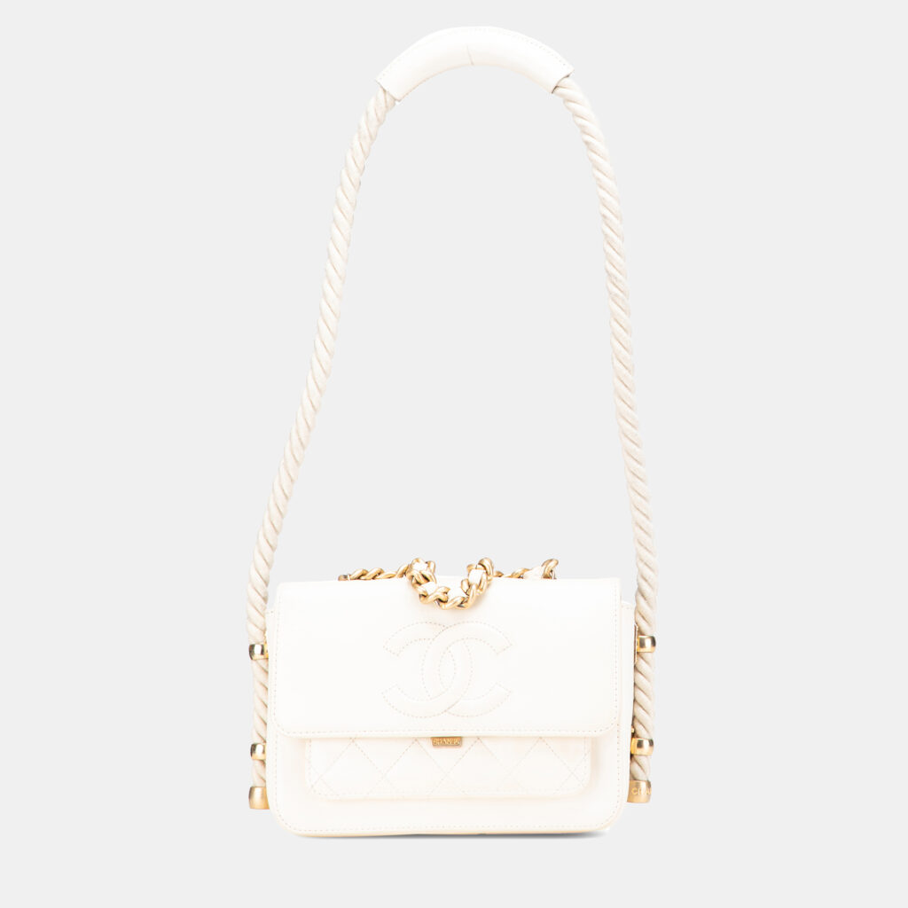 Chanel White Crumpled Calfskin En Vogue Rope Flap Bag