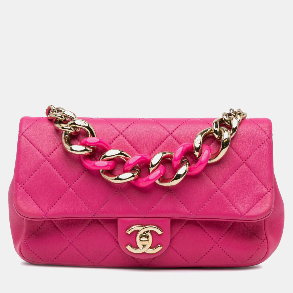 Chanel Elegant Chain Single Flap Small Lambskin Shoulder Bag Chanel Elegant Chain Single Flap Small Lambskin Shoulder Bag