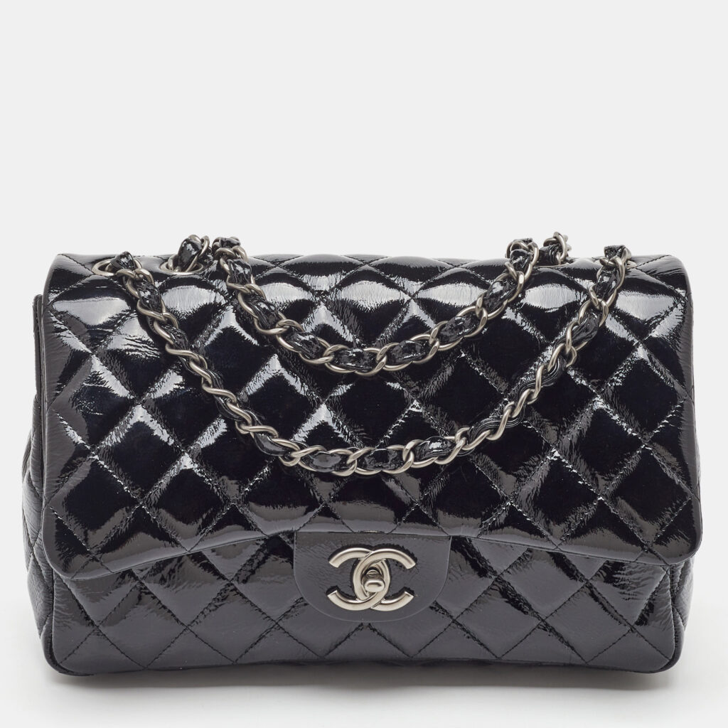 Chanel Black Quilted Patent Leather Jumbo Classic Single Flap Bag Chanel Black Quilted Patent Leather Jumbo Classic Single Flap Bag