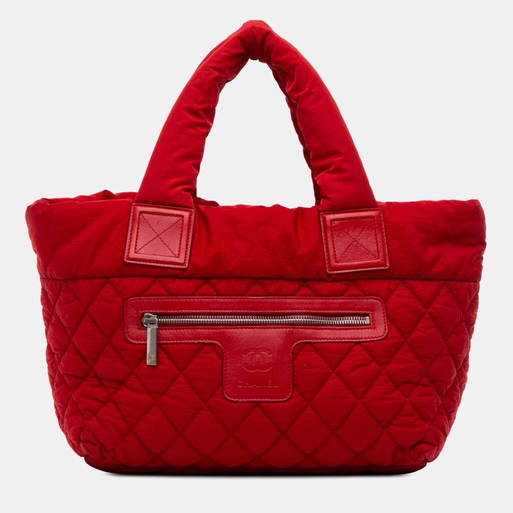 luxury-women-chanel-used-handbags-p1191929-011-1.jpg Chanel Red Small Quilted Nylon Coco Cocoon Tote