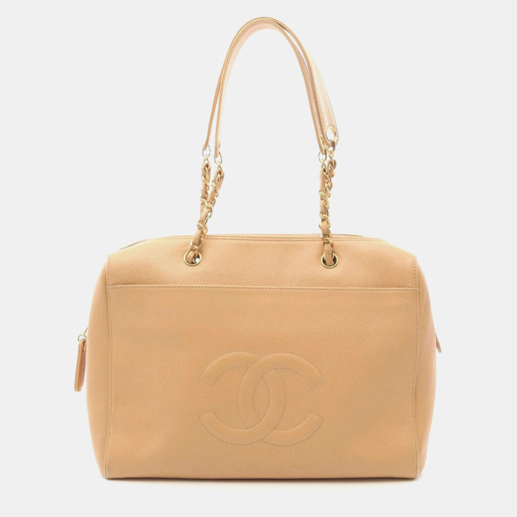 Chanel Coco Mark Beige Calfskin Tote Bag