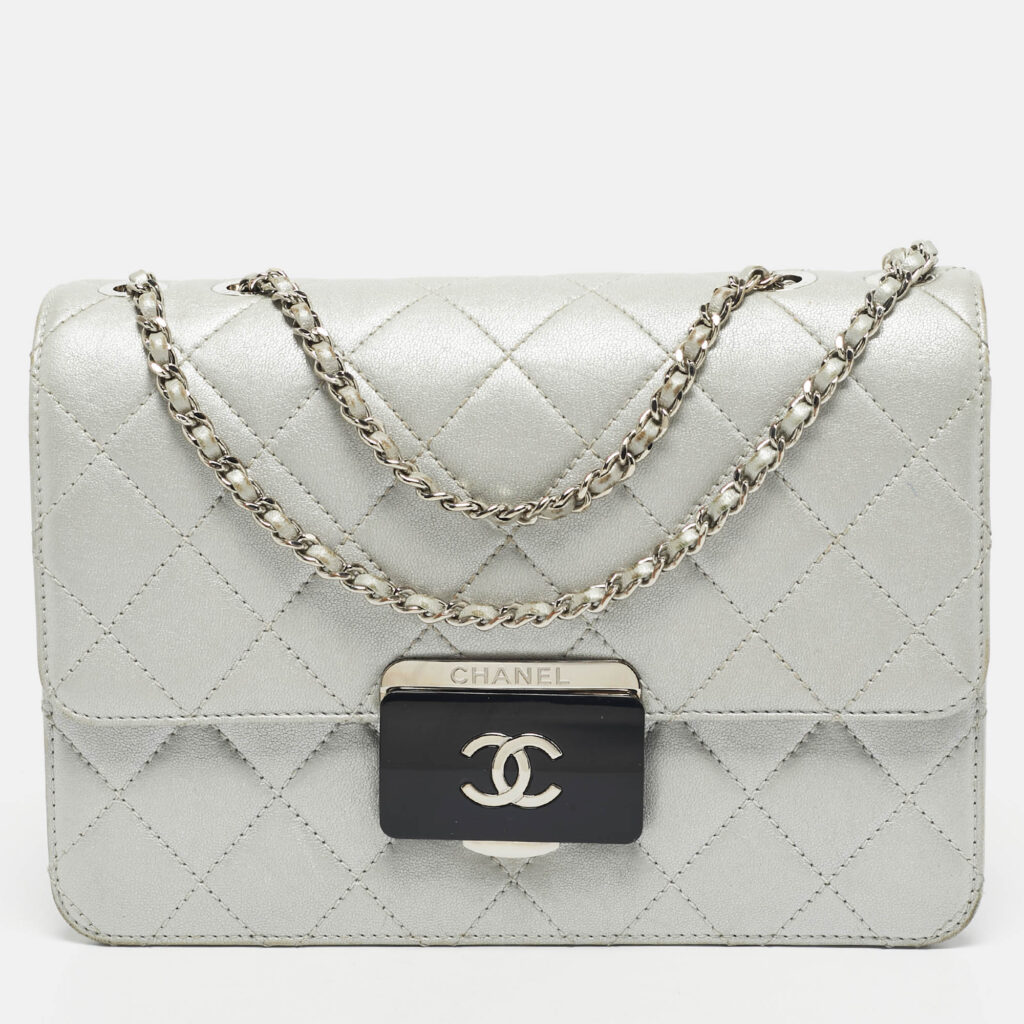 Chanel Silver Quilted Leather Beauty Lock Flap Bag Chanel Silver Quilted Leather Beauty Lock Flap Bag