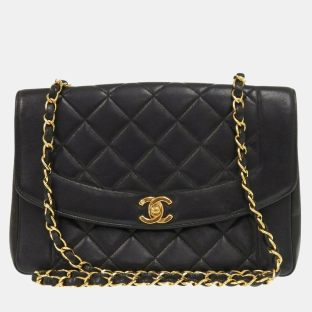 Chanel Diana Black Lambskin Leather Shoulder Bag Chanel Diana Black Lambskin Leather Shoulder Bag