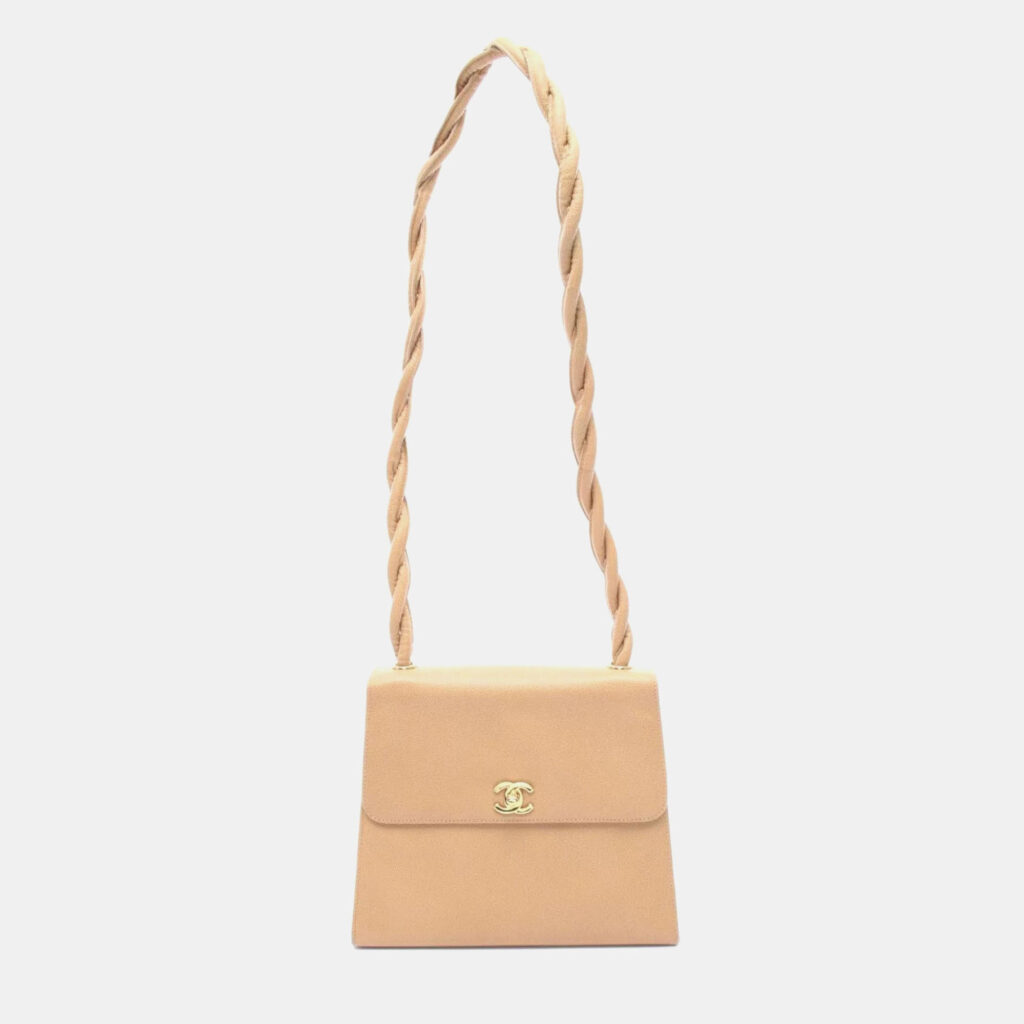 Chanel Rope Coco Mark Beige Caviar Leather Shoulder Bag