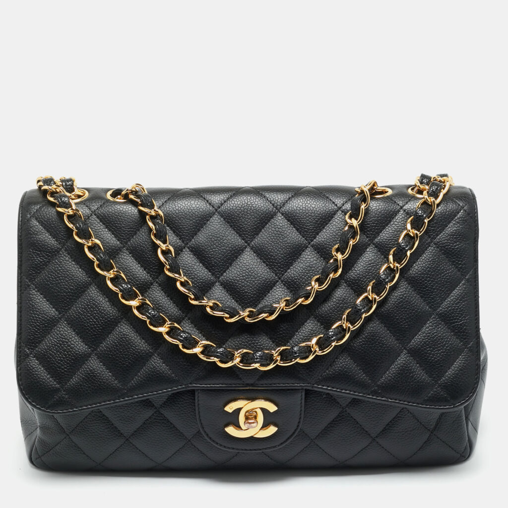Chanel Black Quilted Caviar Leather Jumbo Classic Single Flap Bag Chanel Black Quilted Caviar Leather Jumbo Classic Single Flap Bag