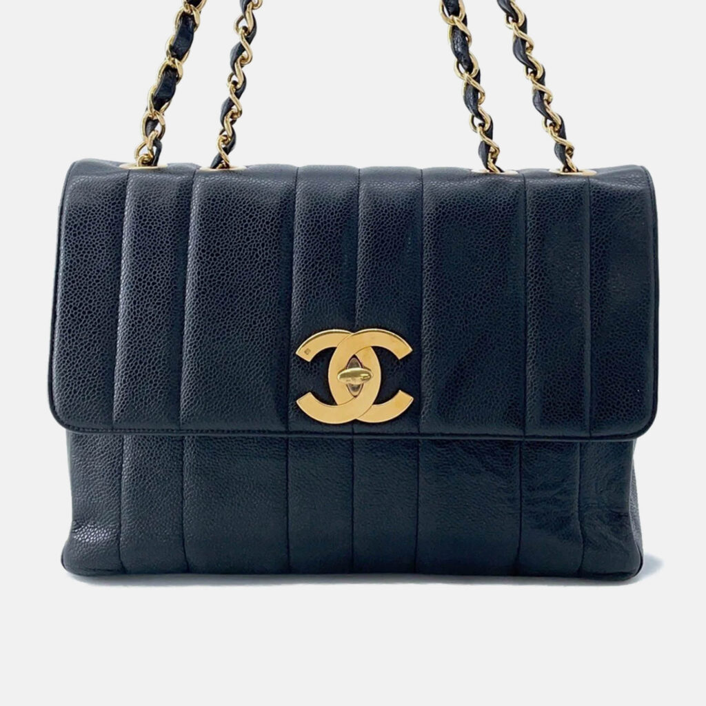 Chanel Mademoiselle Single Flap Chain Shoulder Bag Black Caviar Leather Size 30 Chanel Mademoiselle Single Flap Chain Shoulder Bag Black Caviar Leather Size 30