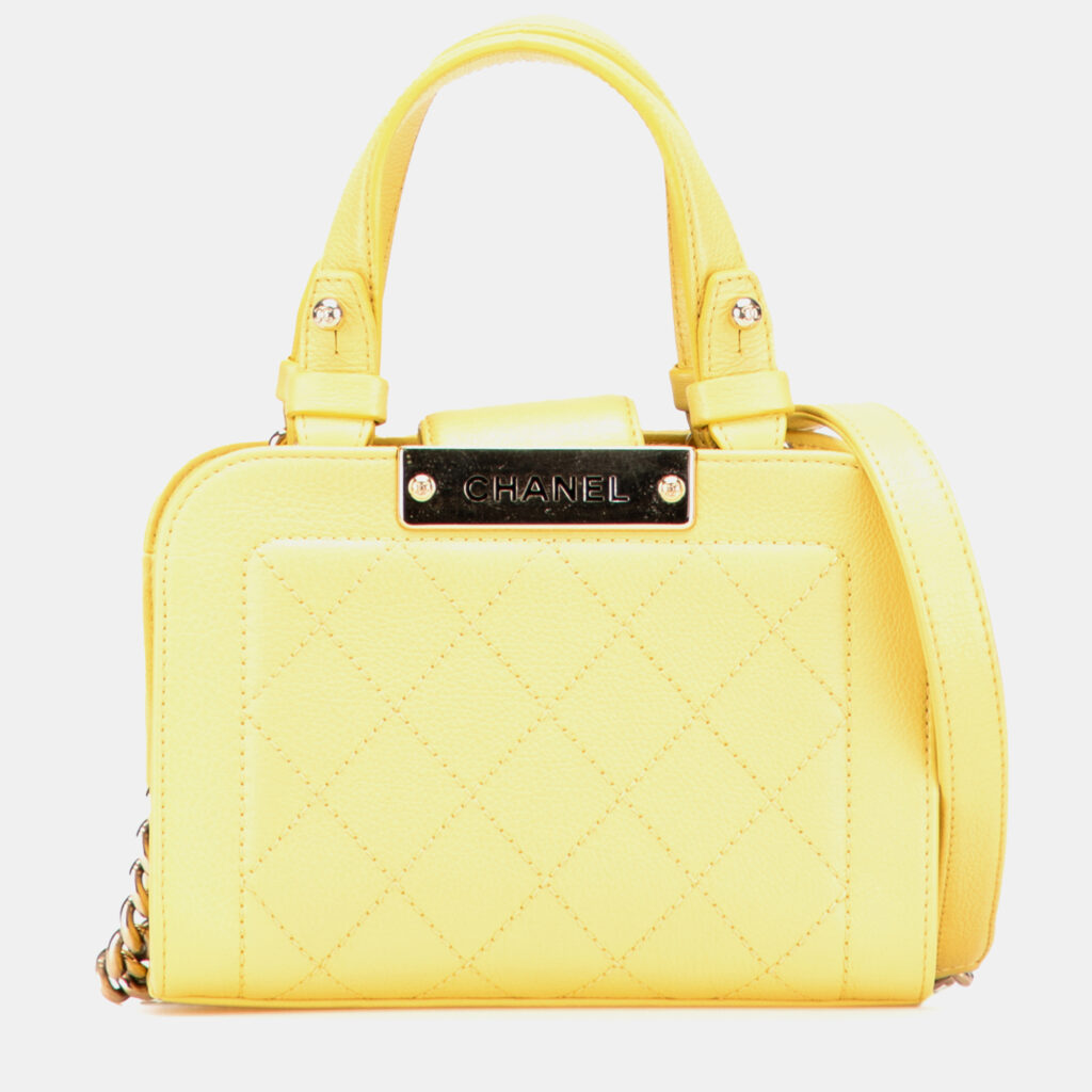 Chanel Yellow Mini Calfskin Label Click Shopping Tote