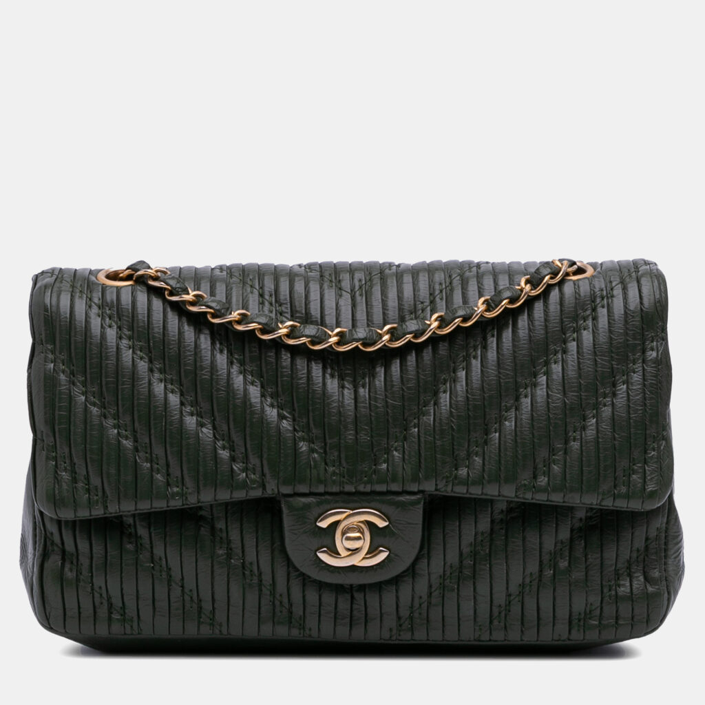Chanel Black Medium Chevron Calfskin Coco Pleats Double Flap Chanel Black Medium Chevron Calfskin Coco Pleats Double Flap