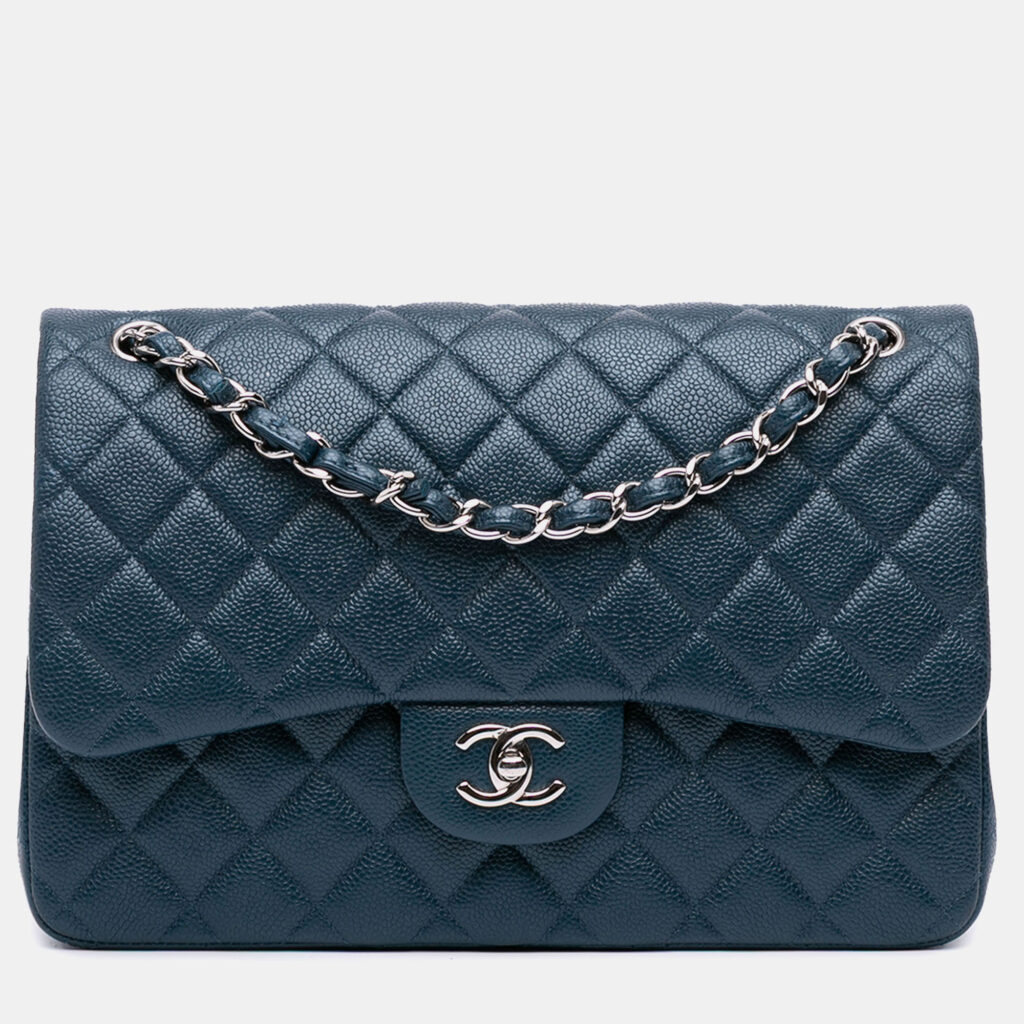 Chanel Blue Jumbo Classic Iridescent Caviar Double Flap Chanel Blue Jumbo Classic Iridescent Caviar Double Flap