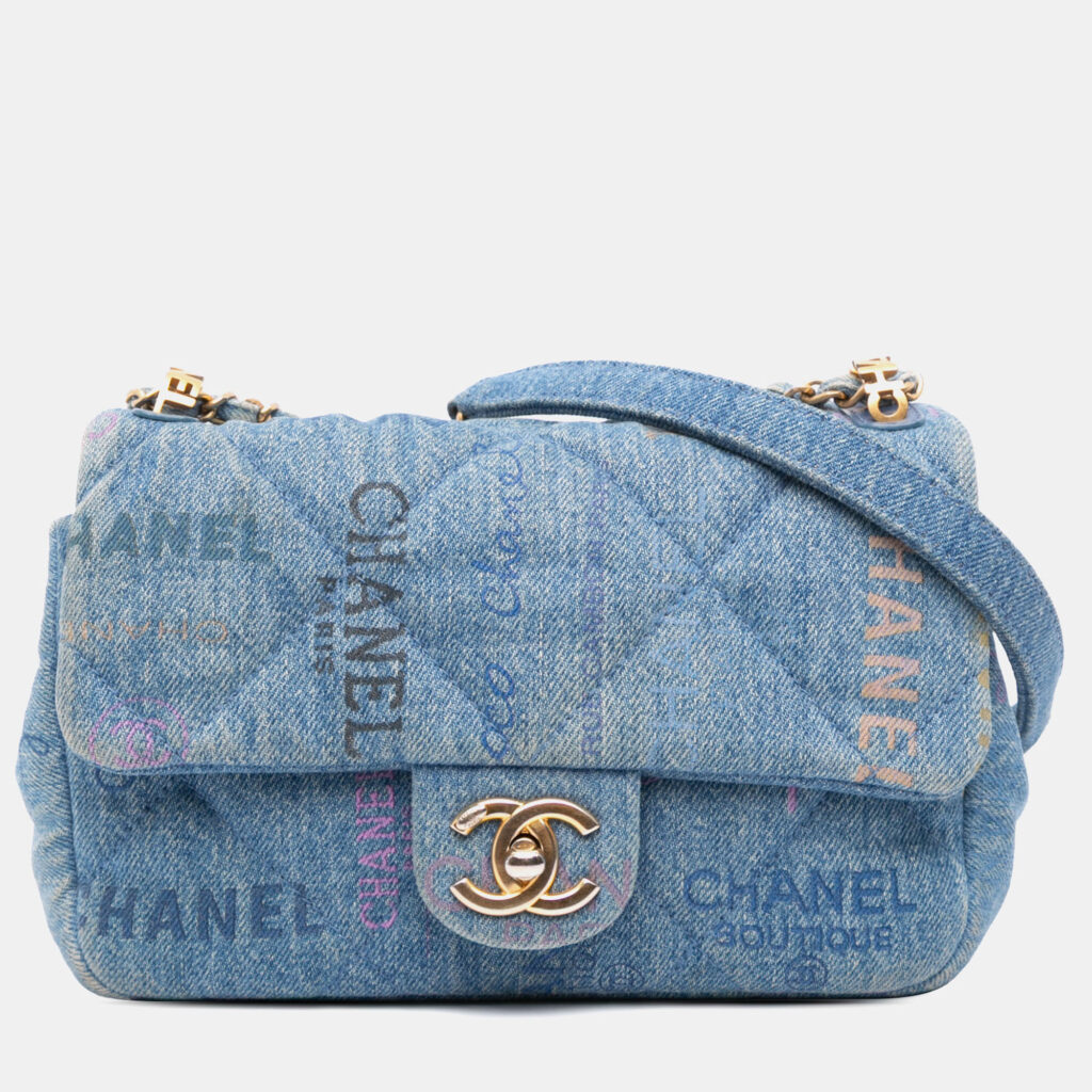 Chanel Blue Mini Rectangular Quilted Denim Mood Flap Chanel Blue Mini Rectangular Quilted Denim Mood Flap