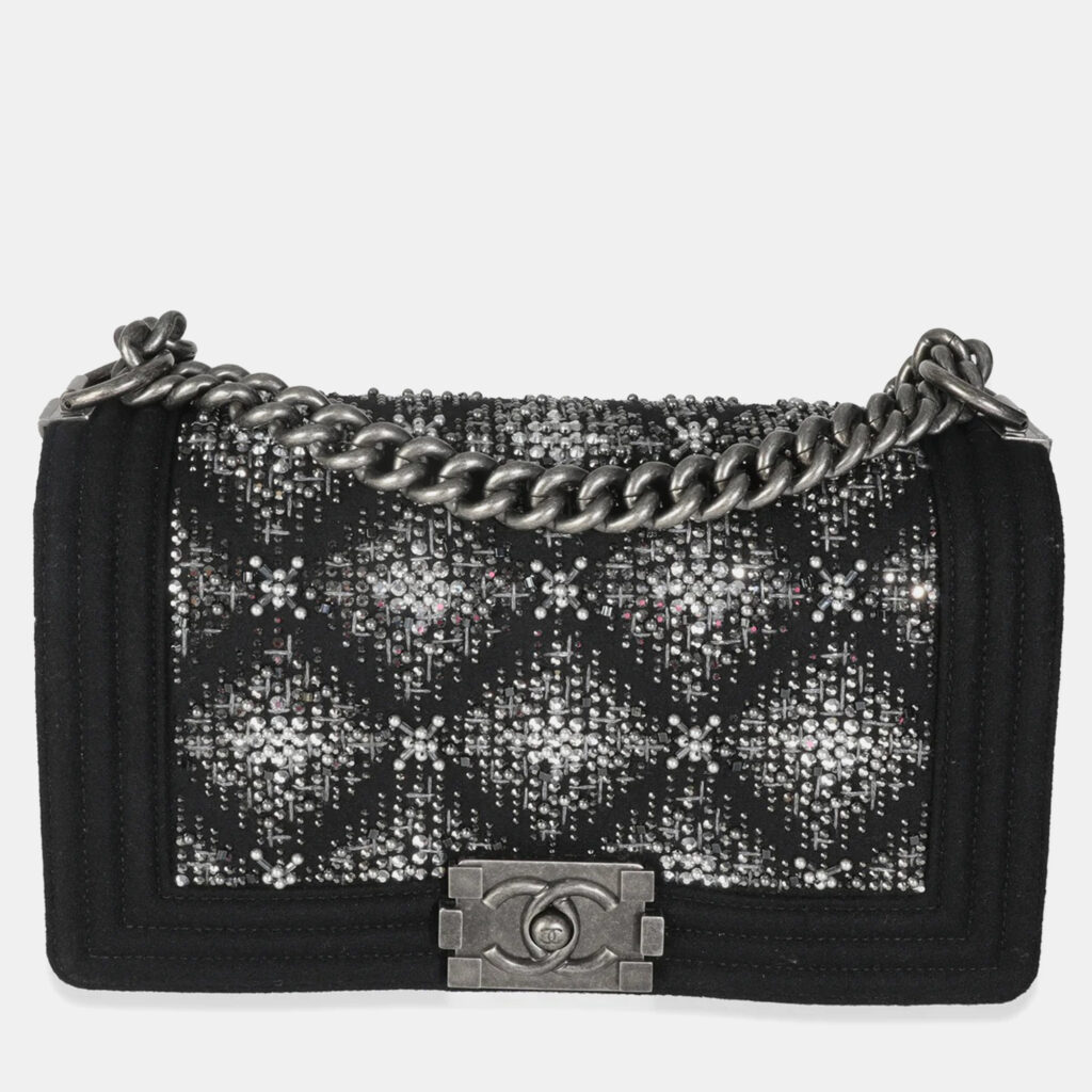 Chanel Black Jersey Strass Old Medium Boy Bag Chanel Black Jersey Strass Old Medium Boy Bag