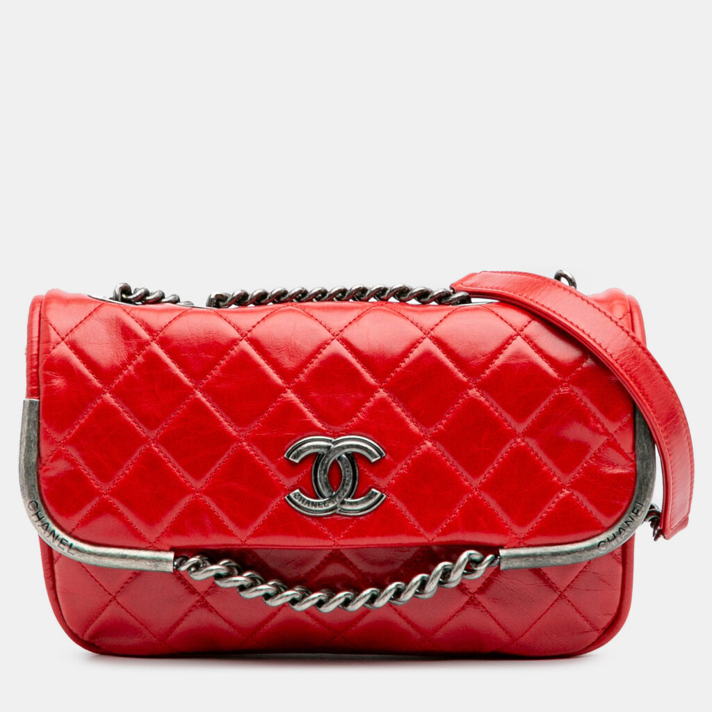 Chanel Chain Frame Red Aged Calfskin Leather Shoulder Bag Chanel Chain Frame Red Aged Calfskin Leather Shoulder Bag