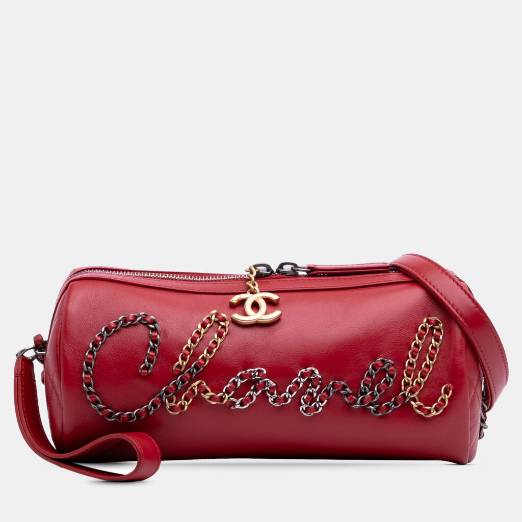 Chanel 20s Bowling Red Calfskin Leather Shoulder Bag Chanel 20s Bowling Red Calfskin Leather Shoulder Bag