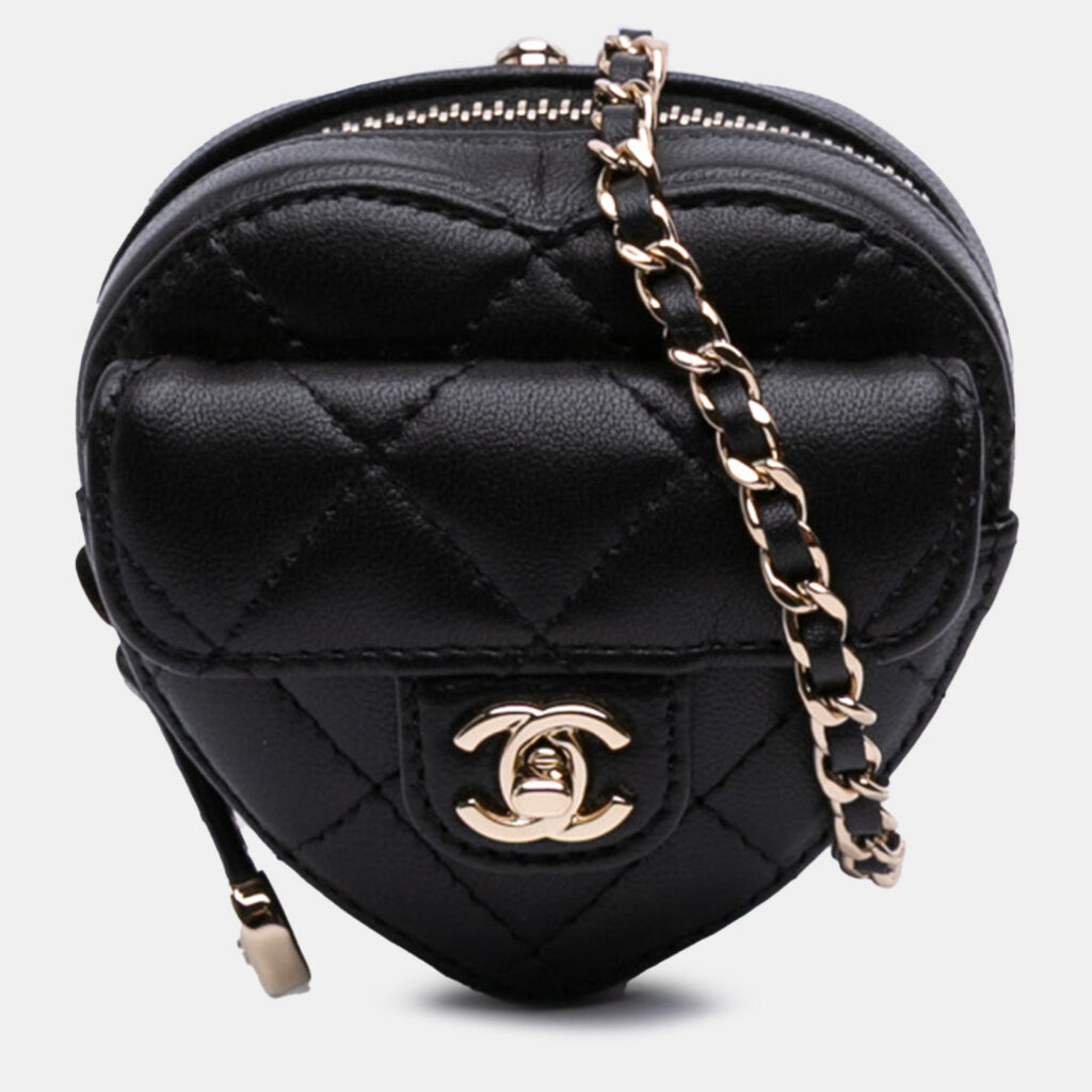 Chanel CC In Love Heart Black Lambskin Leather Crossbody Bag Chanel CC In Love Heart Black Lambskin Leather Crossbody Bag