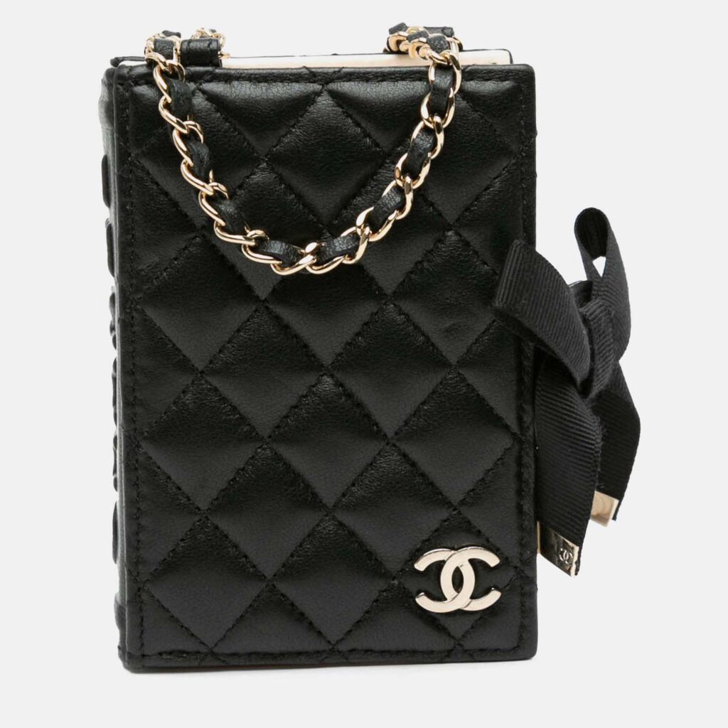 Chanel Book Card Holder Chain Quilted Black Lambskin Shoulder Bag Chanel Book Card Holder Chain Quilted Black Lambskin Shoulder Bag