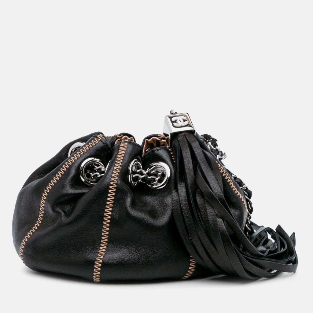 Chanel Sac Cordon Mini Black Lambskin Satin Reversible Shoulder Bag