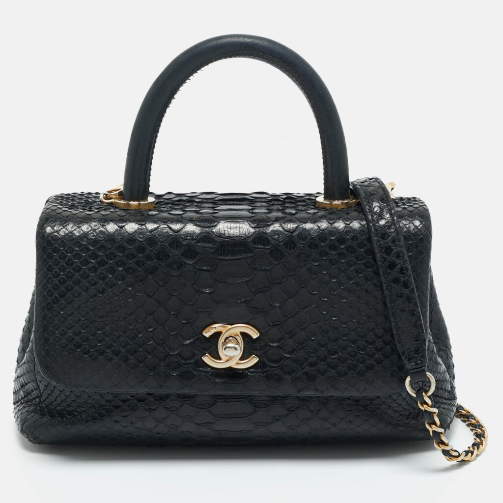 Chanel Black Python Mini Coco Top Handle Bag