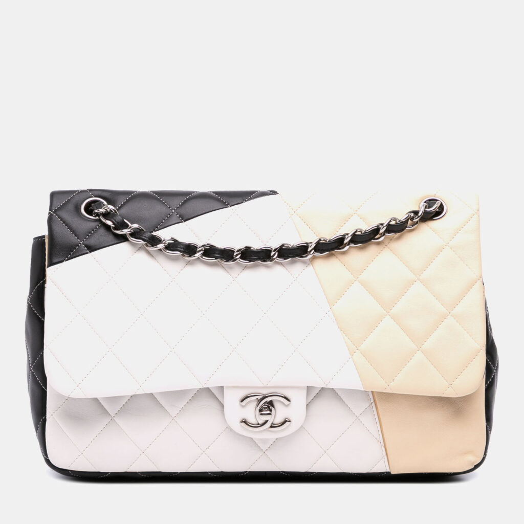 Chanel Jumbo Classic Tricolor Lambskin Colorblock Double Flap Chanel Jumbo Classic Tricolor Lambskin Colorblock Double Flap