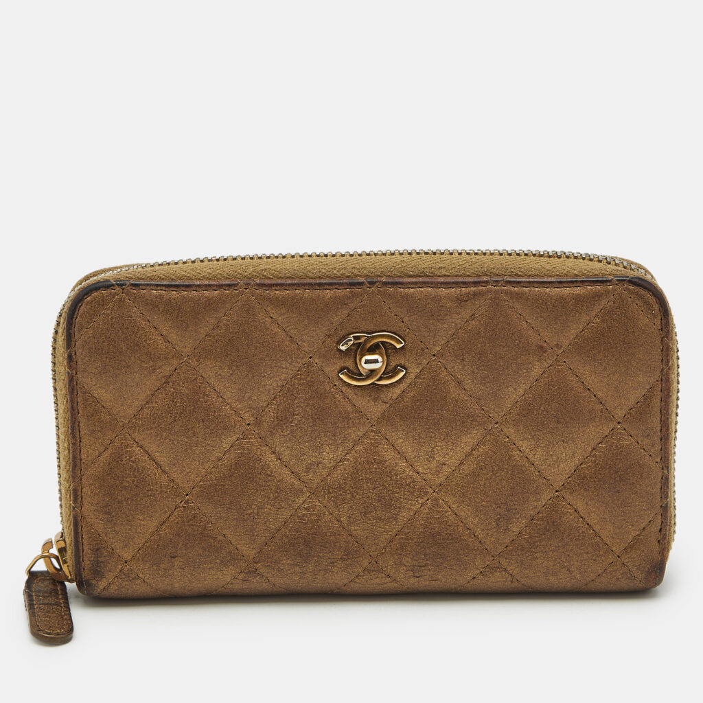 Chanel Gold Quilted Leather CC Zip Around Wallet Chanel Gold Quilted Leather CC Zip Around Wallet