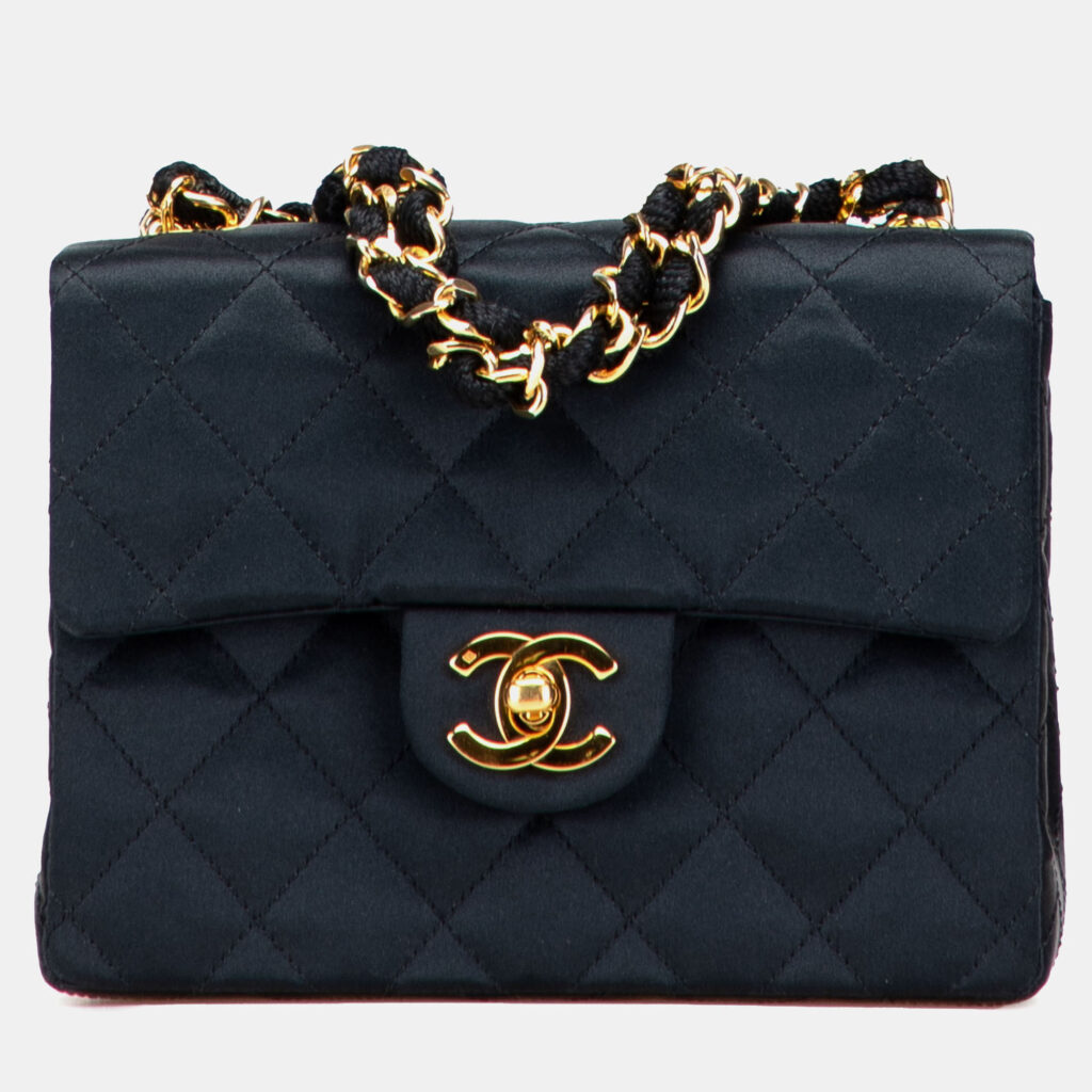 Chanel Black Mini Square Quilted Satin Single Flap Bag