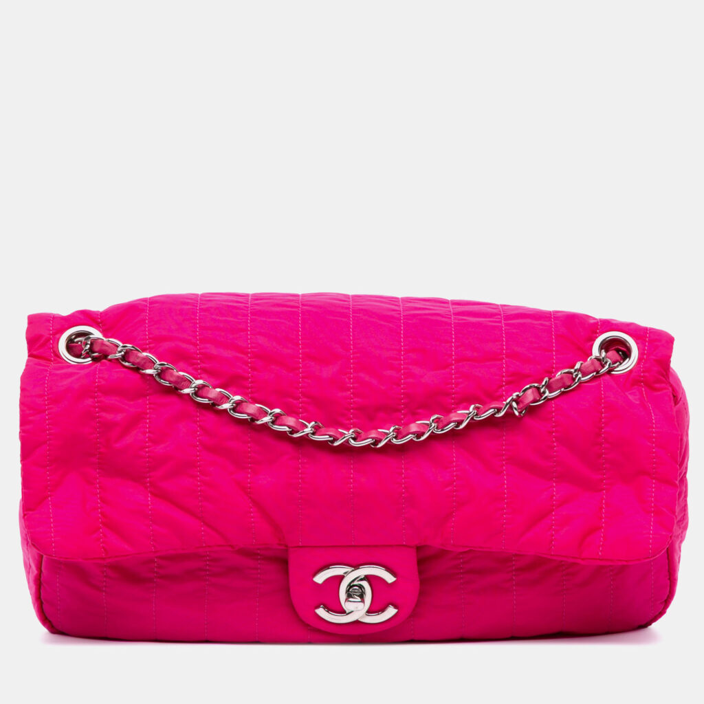 Chanel Pink Jumbo Quilted Nylon Soft Shell Flap Chanel Pink Jumbo Quilted Nylon Soft Shell Flap