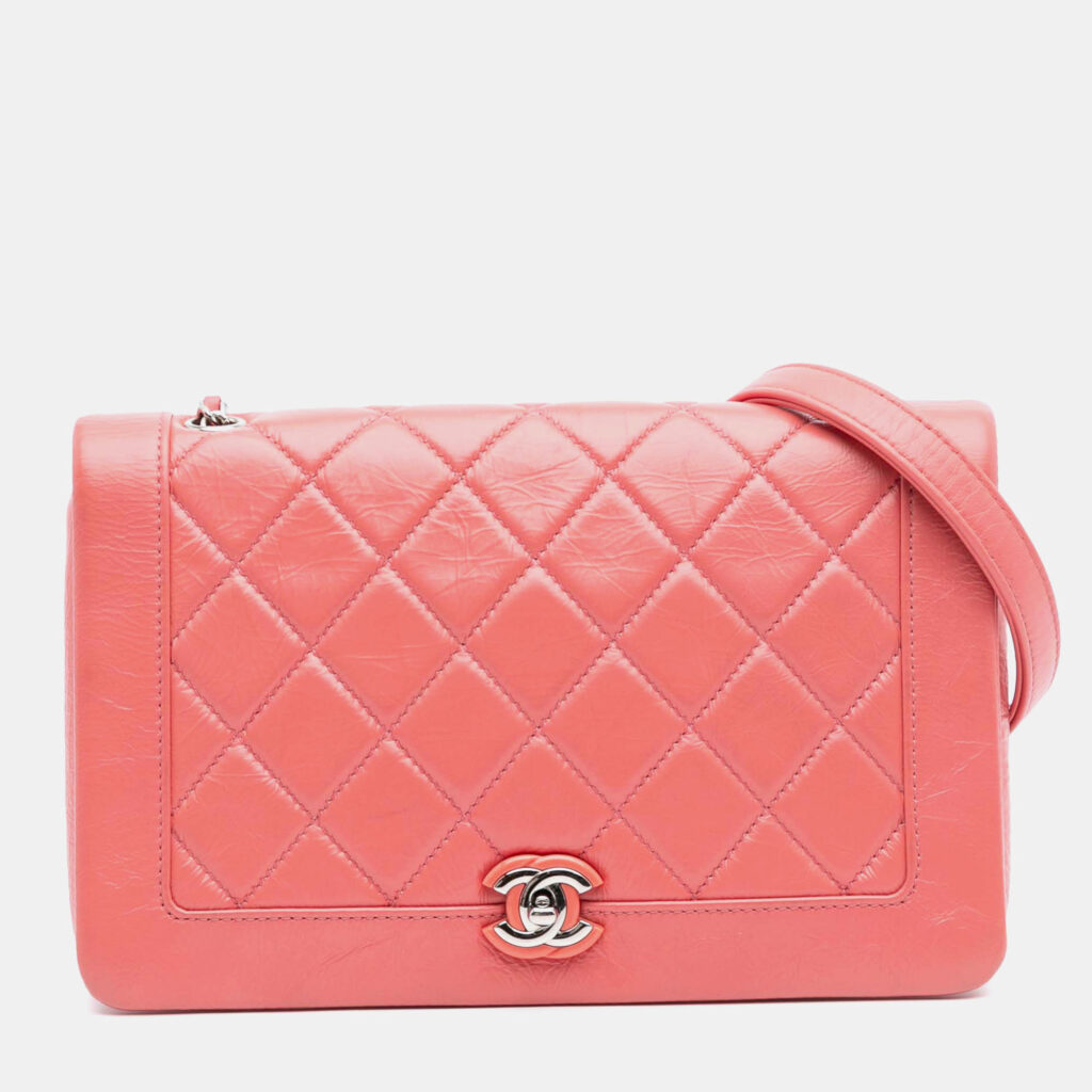 Chanel Pink Crumpled Calfskin Bi Quilted Vintage Full Flap Chanel Pink Crumpled Calfskin Bi Quilted Vintage Full Flap