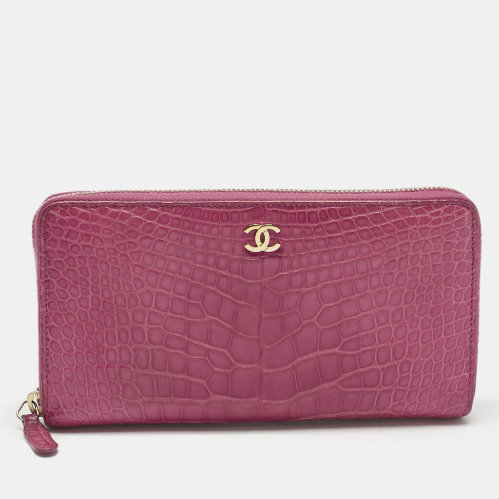 Chanel Pink Crocodile CC CC Zip Around Wallet Chanel Pink Crocodile CC CC Zip Around Wallet