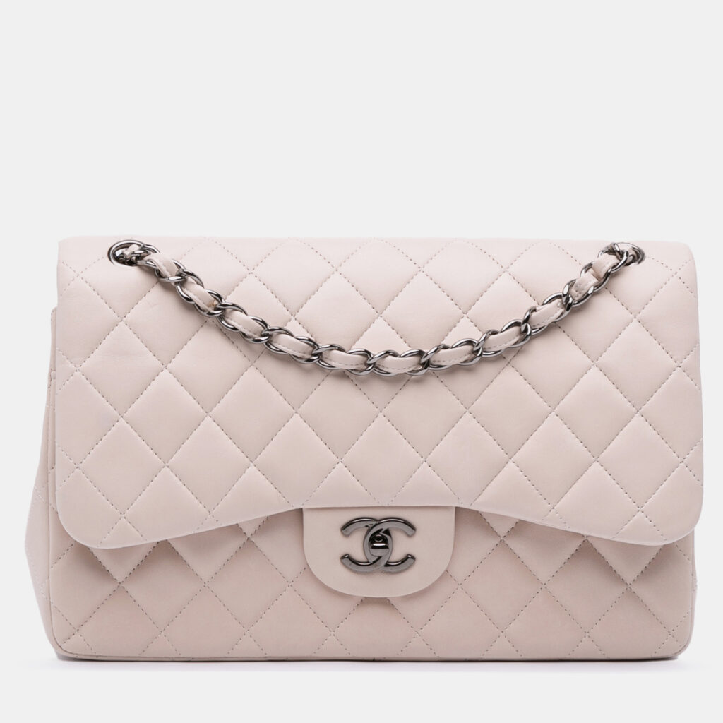 Chanel White Jumbo Classic Lambskin Double Flap Bag Chanel White Jumbo Classic Lambskin Double Flap Bag