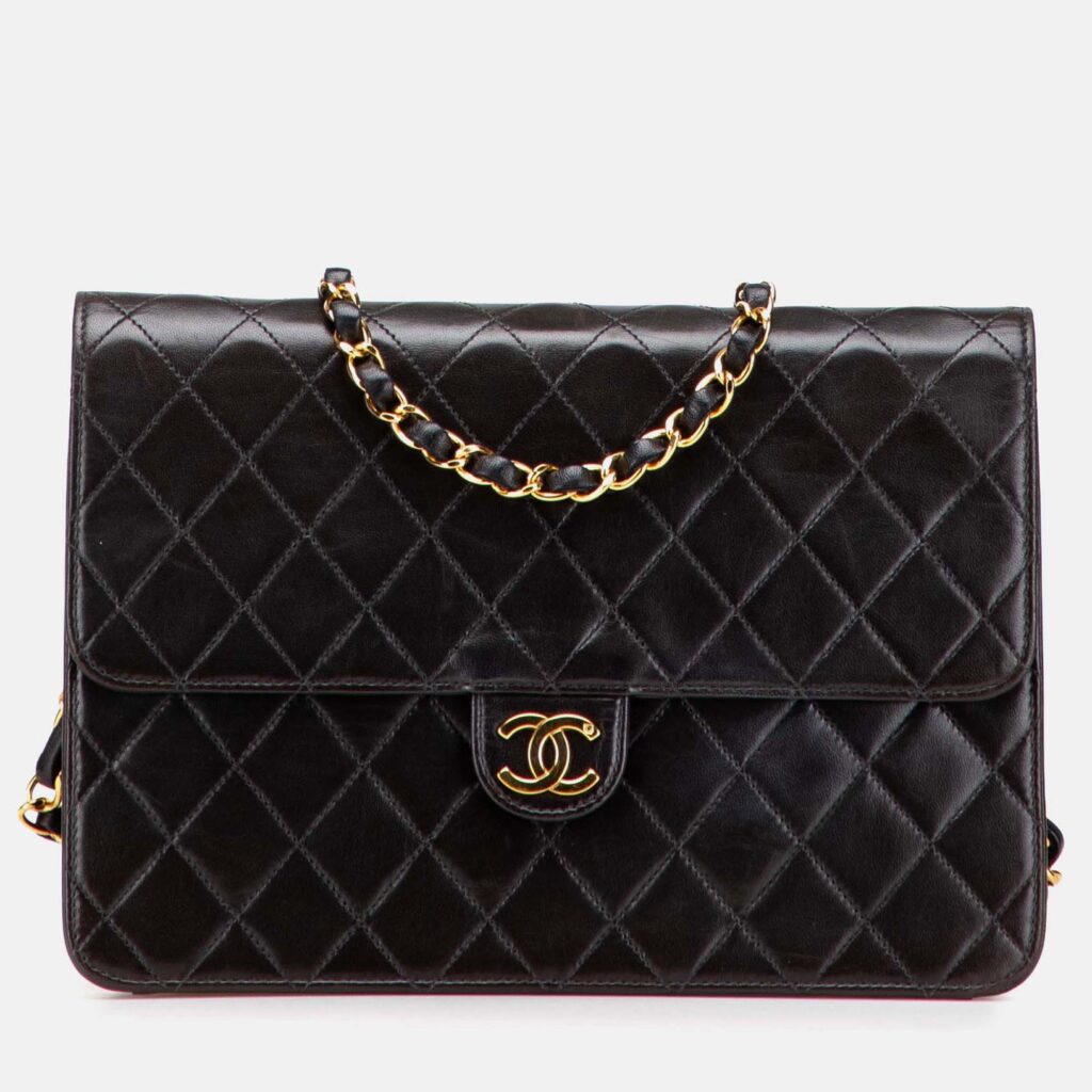 Chanel Black Medium CC Quilted Lambskin Half Single Flap