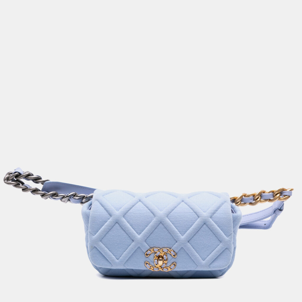 Chanel Blue Jersey 19 Flap Belt Bag