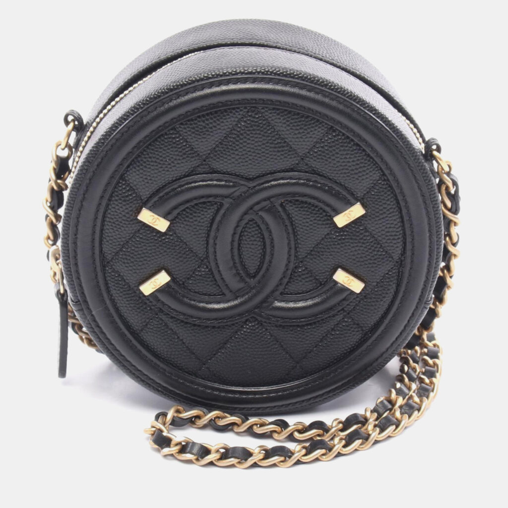 Chanel CC Filigree Small Black Calfskin Round Shoulder Bag