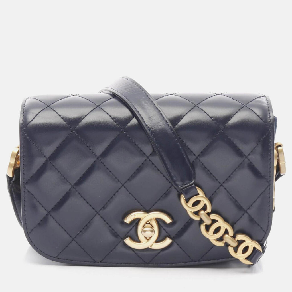 Chanel Matelasse CC Navy Leather Shoulder Bag Chanel Matelasse CC Navy Leather Shoulder Bag