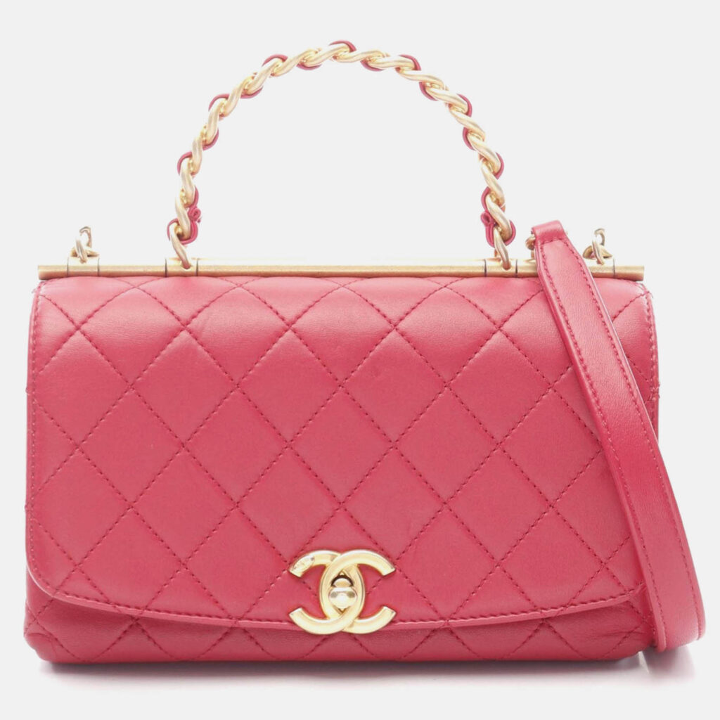 Chanel Matelasse CC Pink Lambskin Leather Handbag