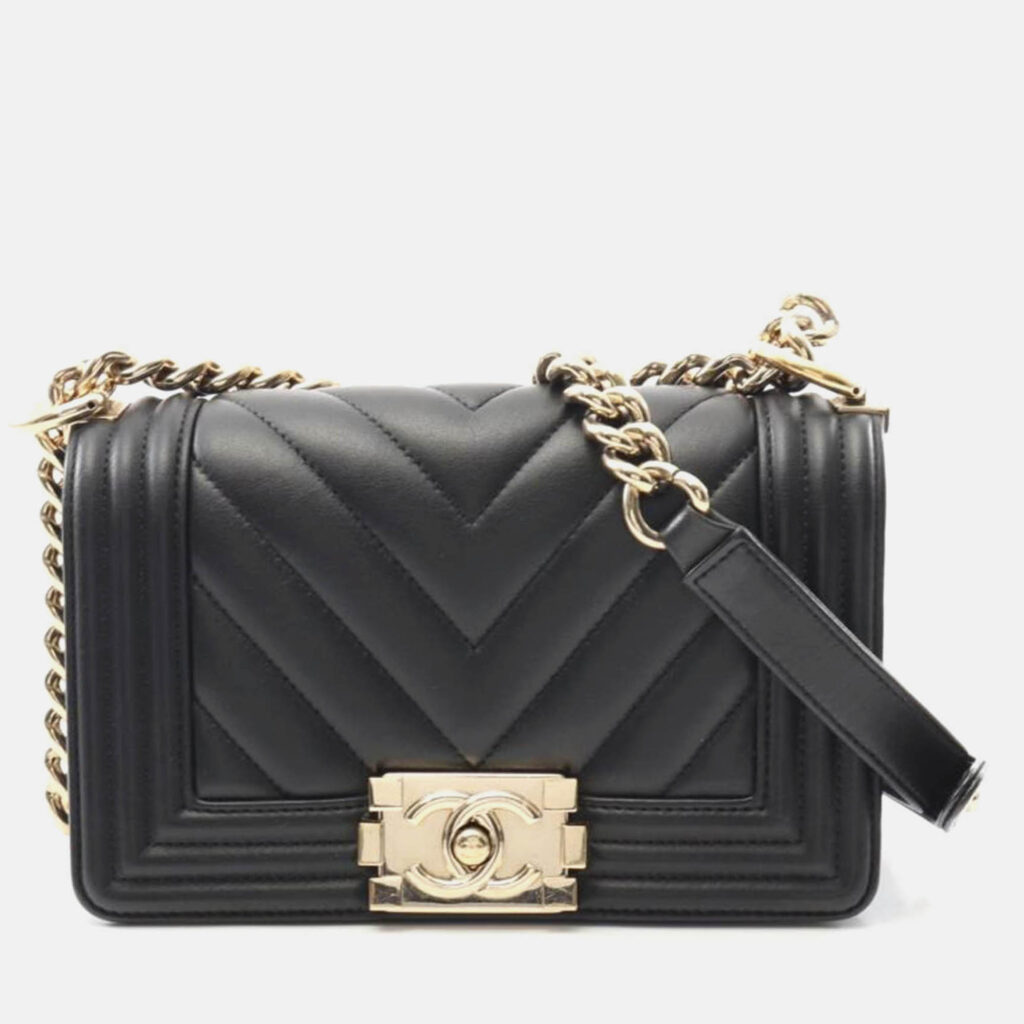Chanel Boy Small Chevron V Stitch Black Leather Shoulder Bag Chanel Boy Small Chevron V Stitch Black Leather Shoulder Bag