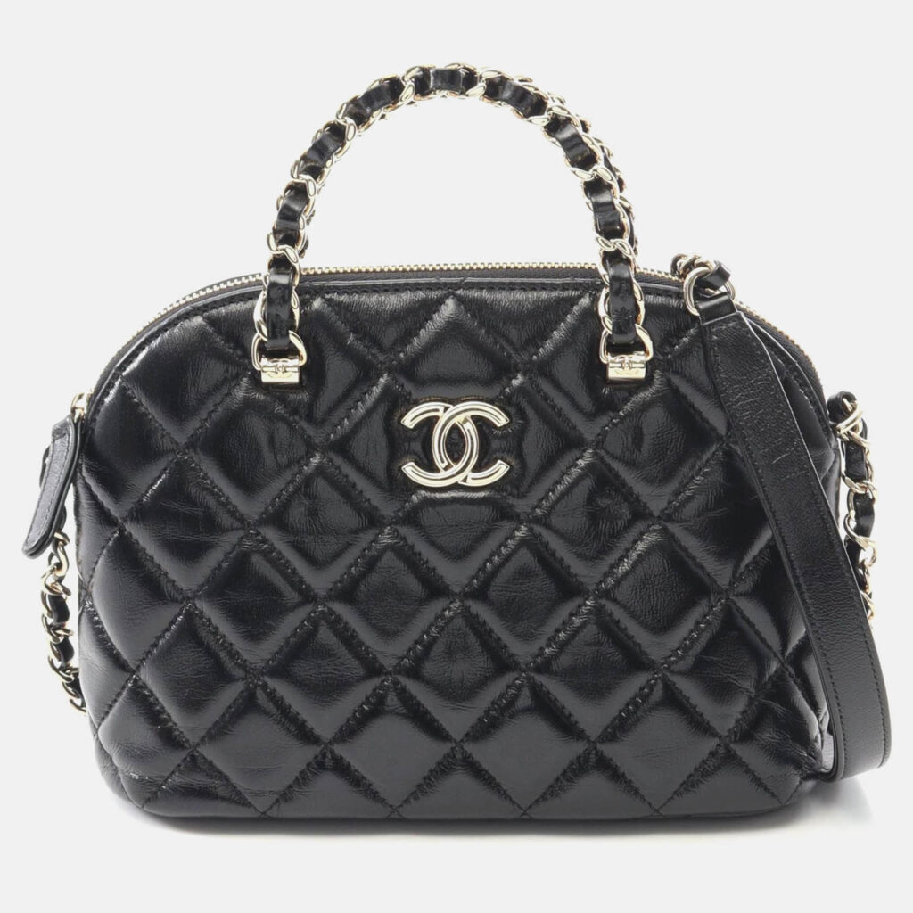 Chanel Matelasse 2Way Chain Shoulder Handbag Shiny Lambskin Black Ghw Chanel Matelasse 2Way Chain Shoulder Handbag Shiny Lambskin Black Ghw