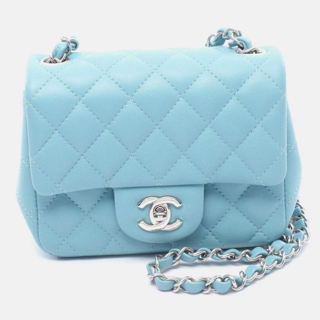 Chanel Mini Matelasse Crossbody Chain Shoulder Bag Lambskin Blue