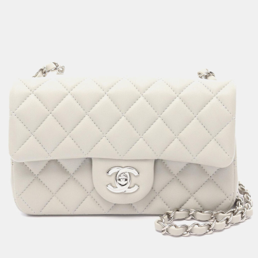 Chanel Mini Gray Lambskin Chain Shoulder Bag Chanel Mini Gray Lambskin Chain Shoulder Bag