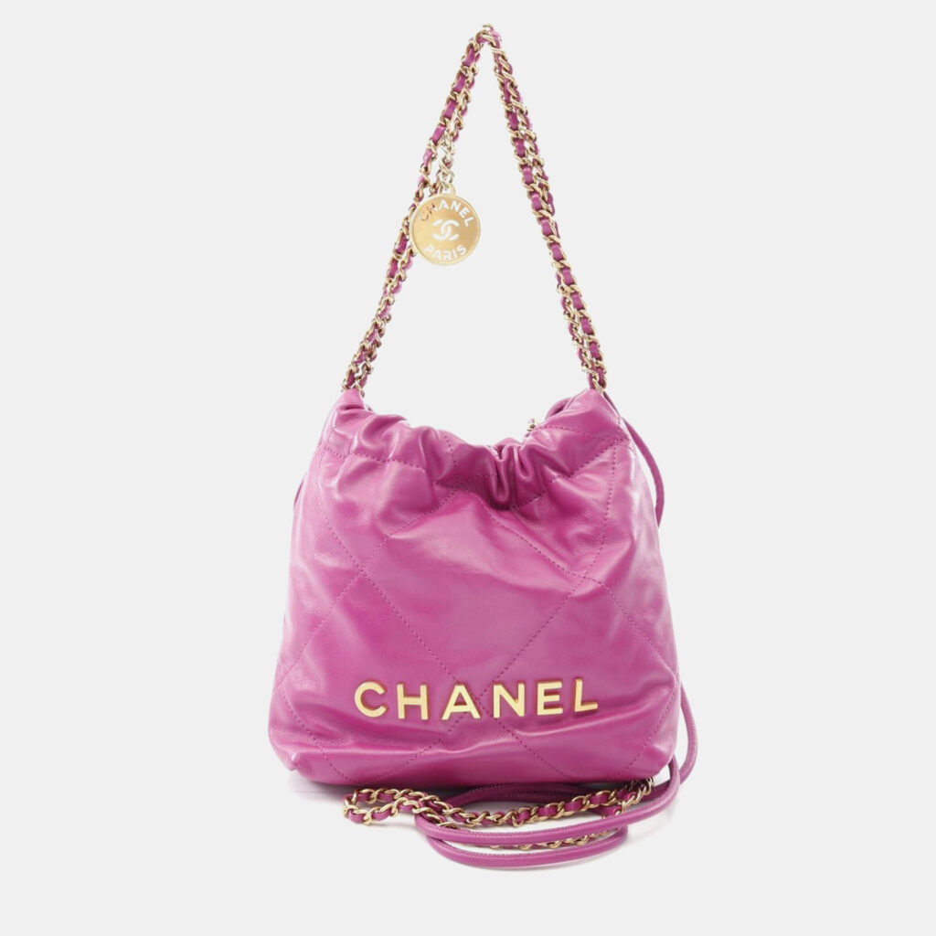 Chanel Chanel 22 Mini Chain Shoulder Bag Leather Purple Ghw Cc Chanel Chanel 22 Mini Chain Shoulder Bag Leather Purple Ghw Cc