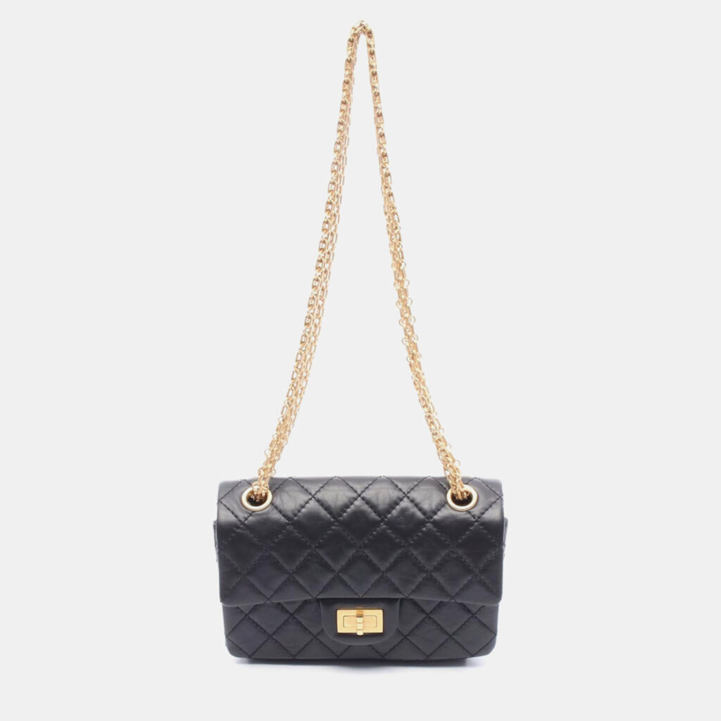 Chanel 2.55 Mini Matelasse Chain Shoulder Bag Leather Black Ghw Cc Chanel 2.55 Mini Matelasse Chain Shoulder Bag Leather Black Ghw Cc