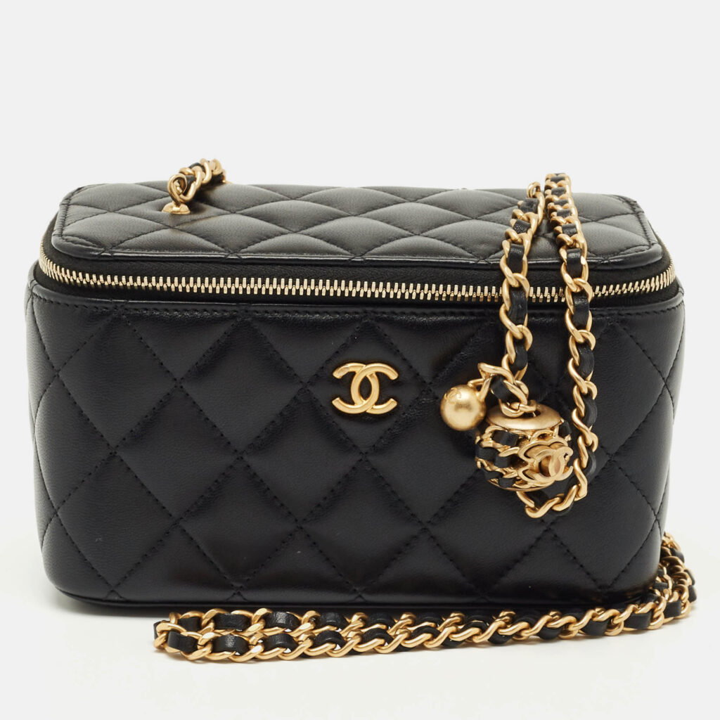 Chanel Black Quilted Leather Tiny Vanity Case Bag