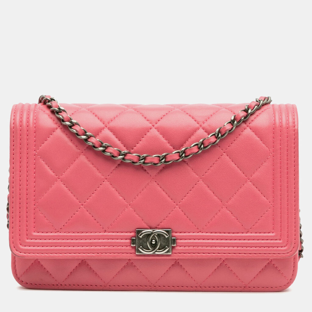 Chanel Pink Lambskin Boy Wallet On Chain Chanel Pink Lambskin Boy Wallet On Chain