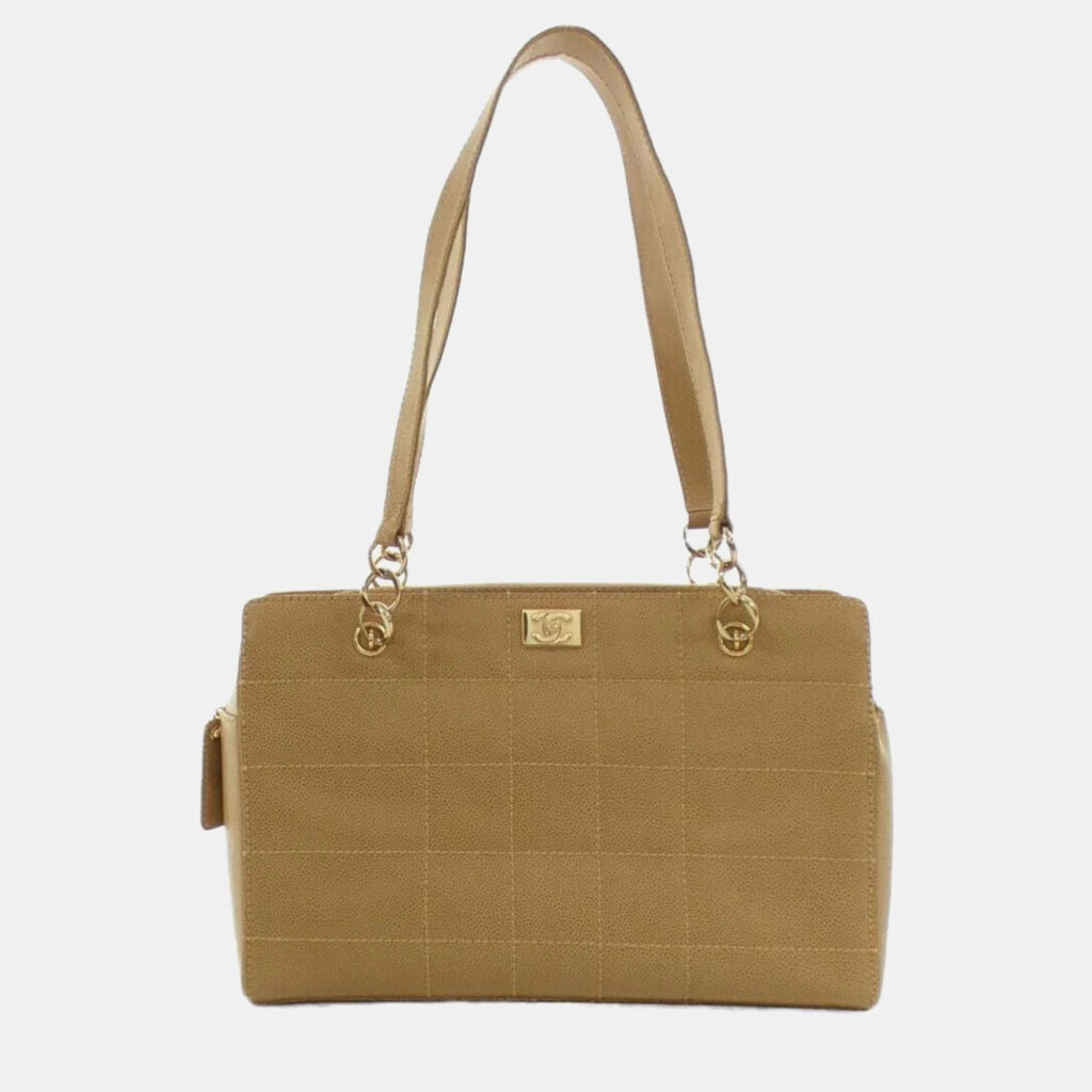 Chanel Chocolate Bar Beige Leather Shoulder Bag Chanel Chocolate Bar Beige Leather Shoulder Bag