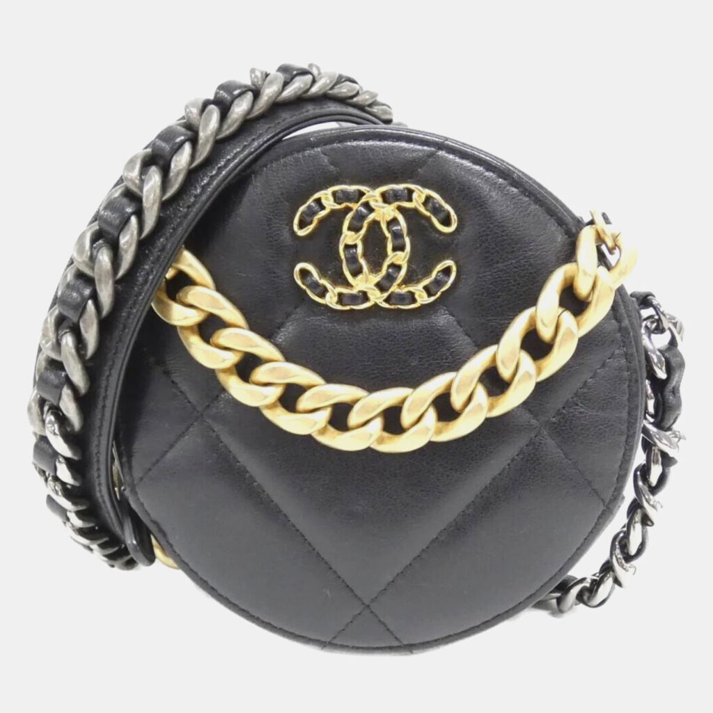 Chanel 19 Round Black Lambskin Leather Shoulder Bag Chanel 19 Round Black Lambskin Leather Shoulder Bag