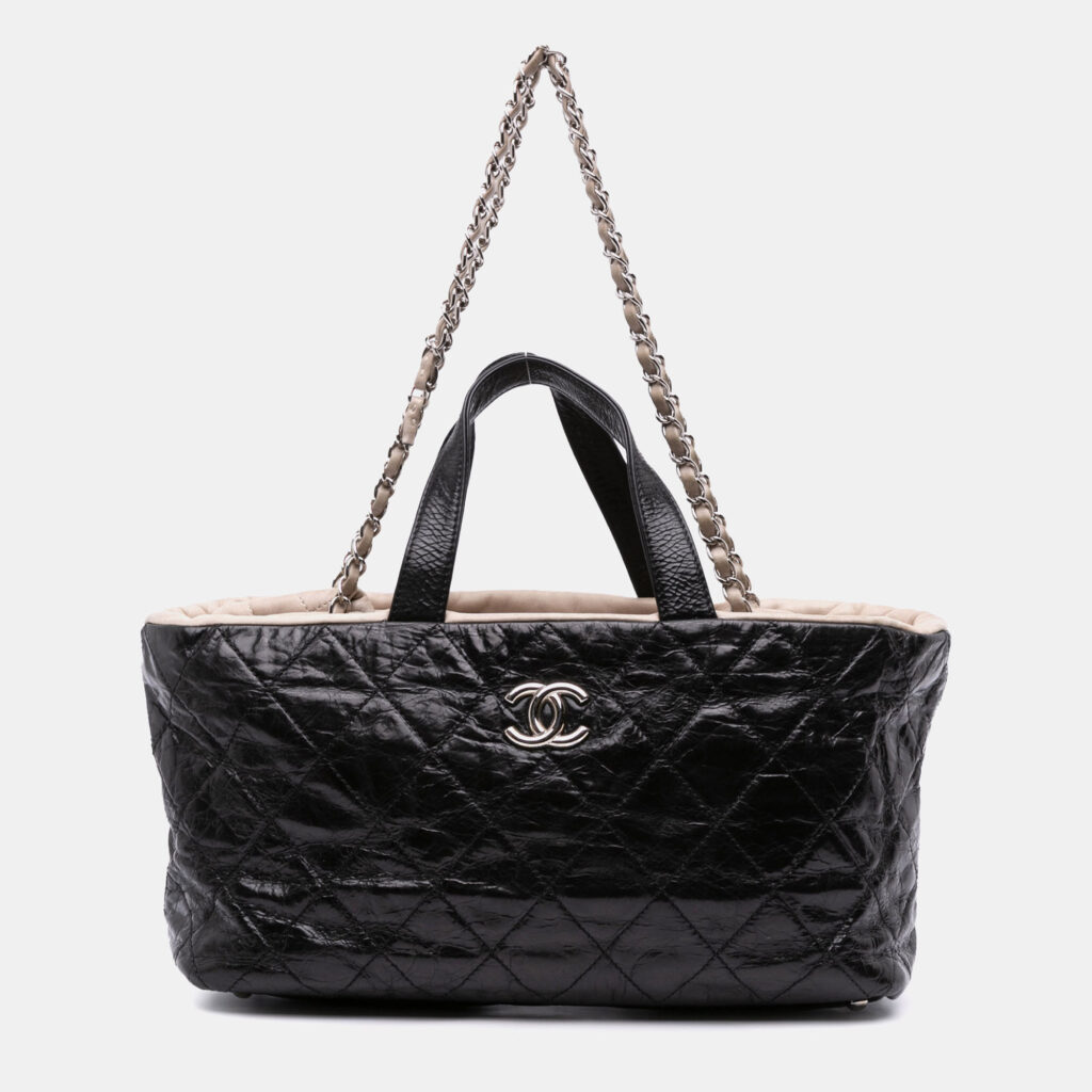 Chanel Black CC Quilted Glazed Calfskin Portobello Tote Chanel Black CC Quilted Glazed Calfskin Portobello Tote